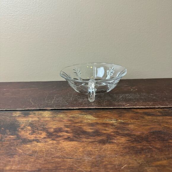 Fostoria baroque handled nappy dish Baroque pattern Clear Glass CHIPPED - Picture 2 of 10